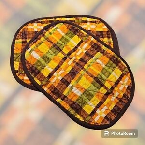 VTG MCM Set of Four Plaid Cloth Quilted Breakfast Camping Placemats